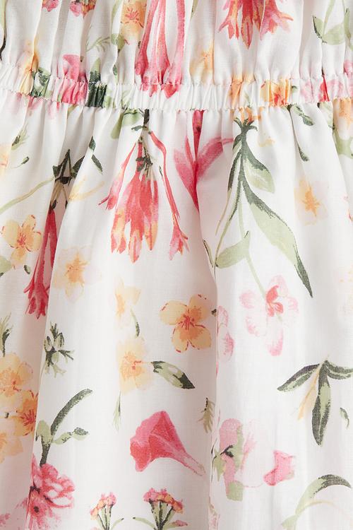 Bubble-hem cotton dress - white & floral