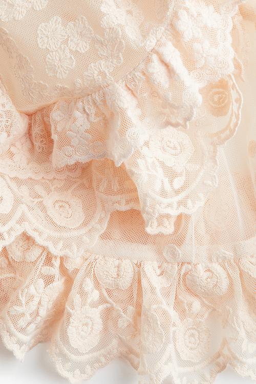 Frilled lace strappy top - powder pink