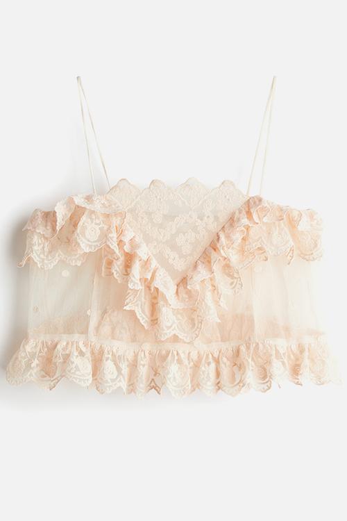 Frilled lace strappy top - powder pink