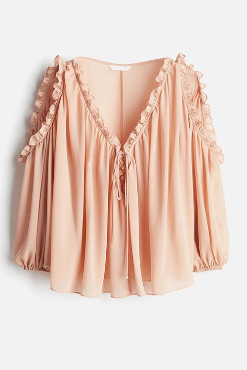 Cold-shoulder chiffon blouse - powder pink 