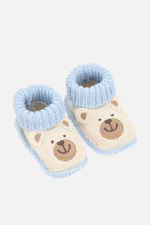 Woollen bear booties - blue/beige