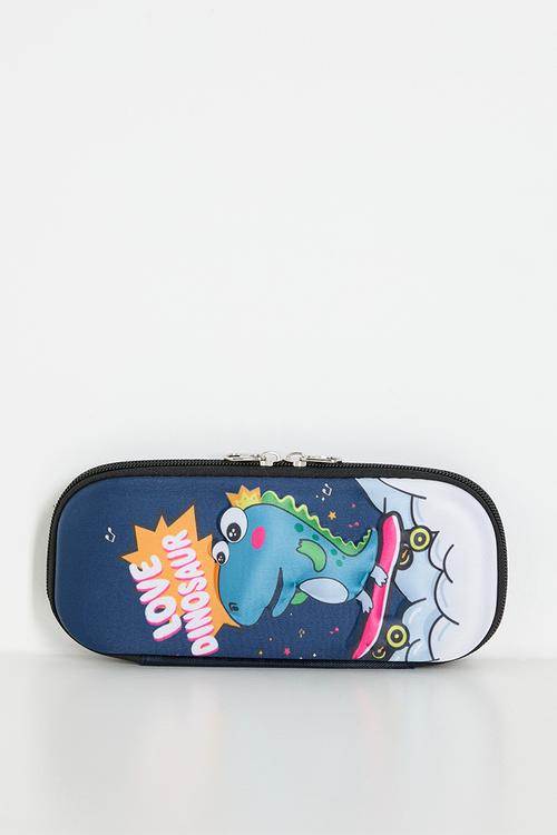 Dino themed pencil case - navy blue