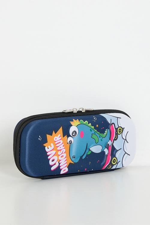 Dino themed pencil case - navy blue