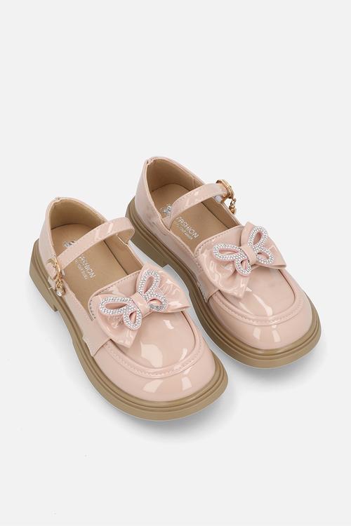 Mary Janes with bow and studded butterfly detail - pink