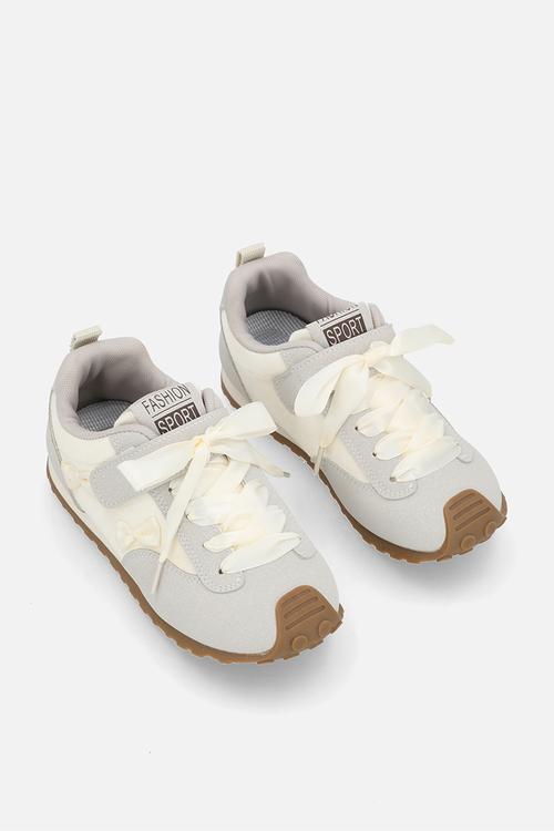 Silk ribbon sneakers with mini bows - light grey/cream