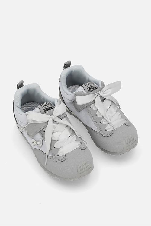 Silk ribbon sneakers with mini bows - grey/silver