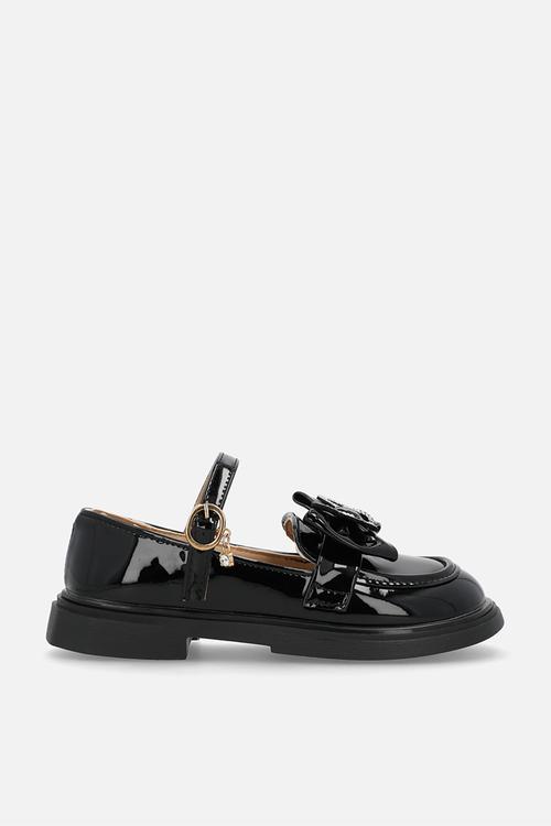 Mary Janes with bow and studded butterfly detail - black