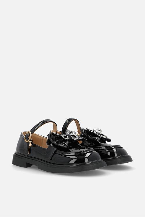 Mary Janes with bow and studded butterfly detail - black