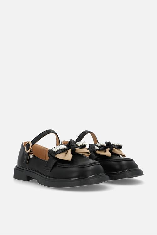 Mary jane with two-tone bow - black/light brown