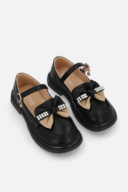 Mary jane with two-tone bow - black/light brown