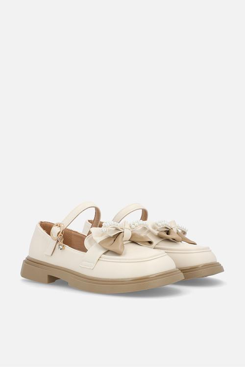 Mary jane with two-tone bow - cream/light brown