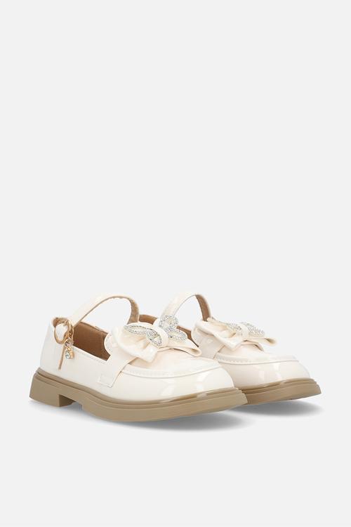 Mary Janes with bow and studded butterfly detail - cream