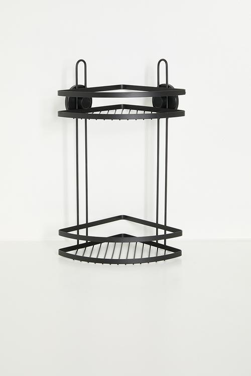 Suction double corner shelf - black