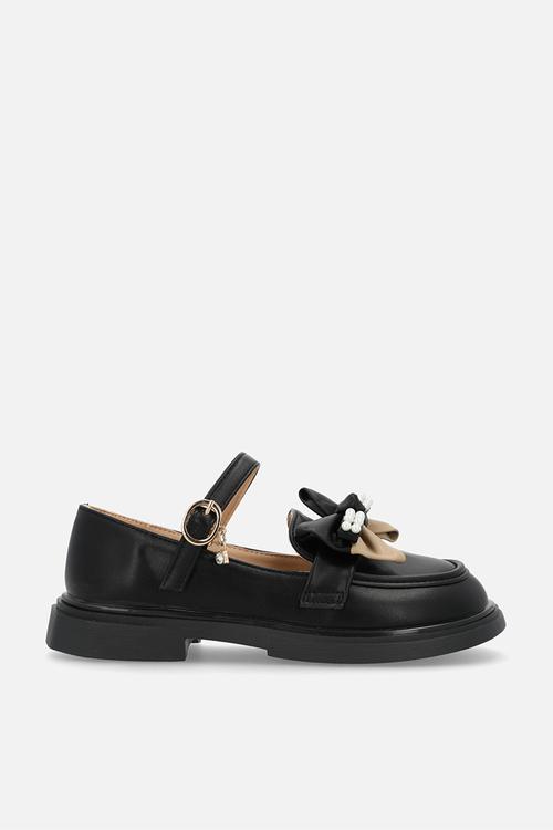 Mary jane loafer with two-tone bow - black/beige