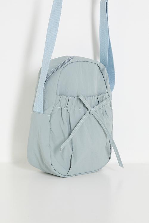 Mini shoulder bag with gathered pocket - dusty blue