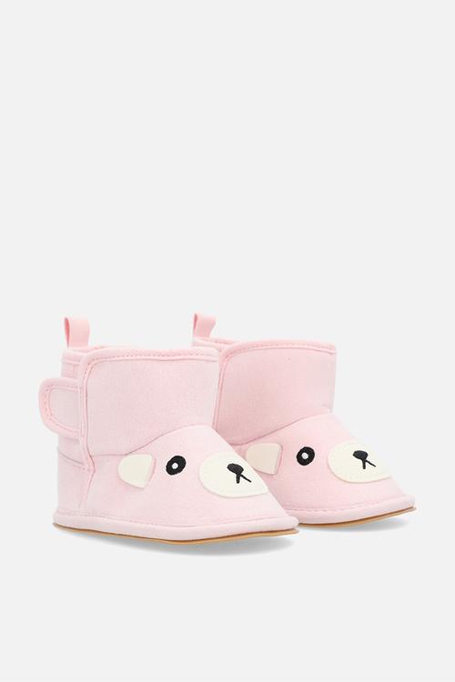 Bear face ankle length slipper boots - pink