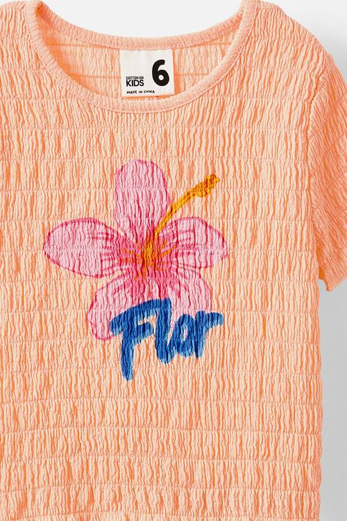 Sophia bubble short sleeve tee - pale peach/flor