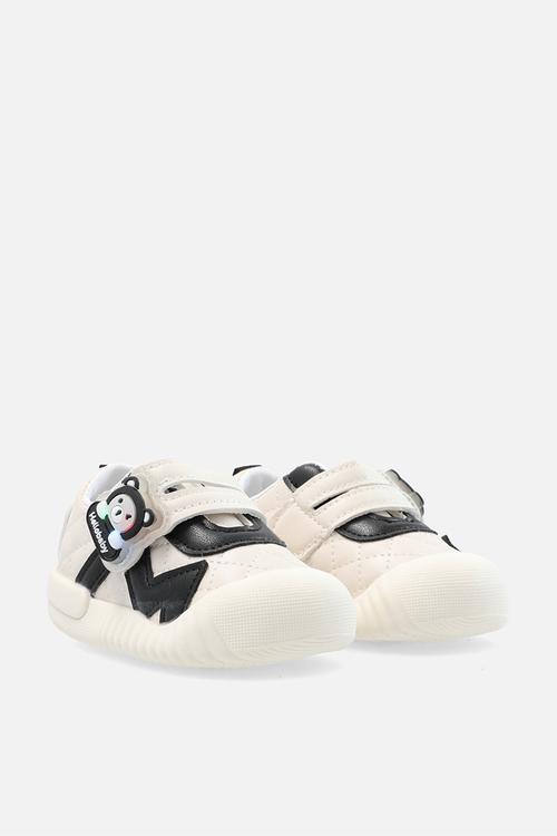 Quilted sneaker with bear trimming - seashell/cream/black