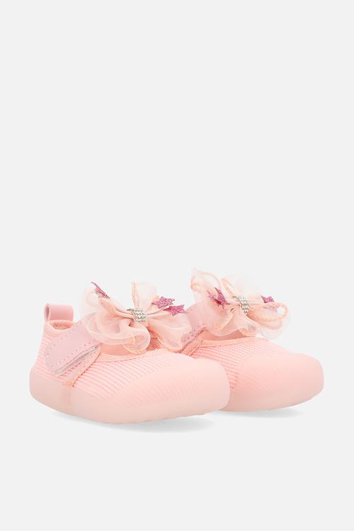 Nylon mesh slip-ons with organza americana bow - pink