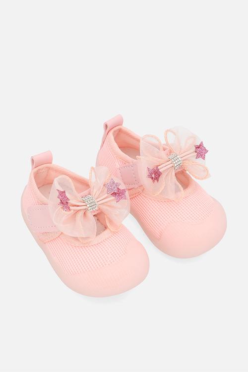 Nylon mesh slip-ons with organza americana bow - pink