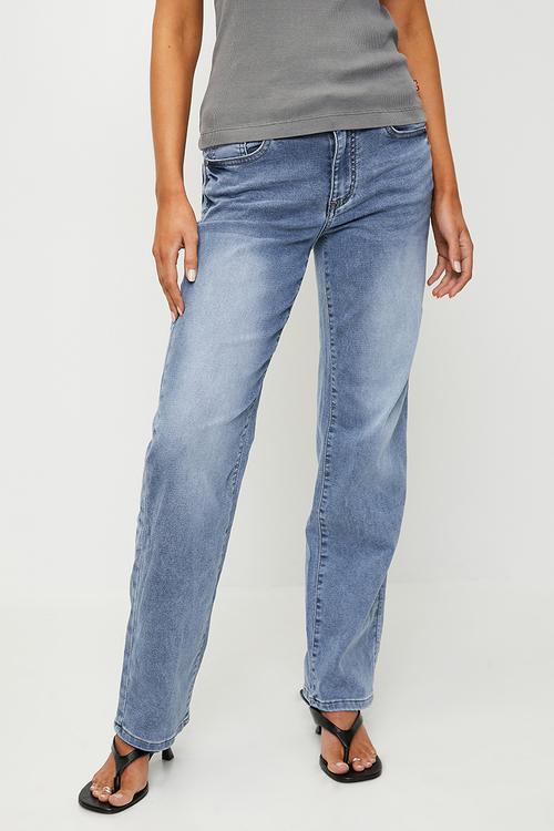 Mid Waist Straight Leg Comfort Denim Jean - Light Wash