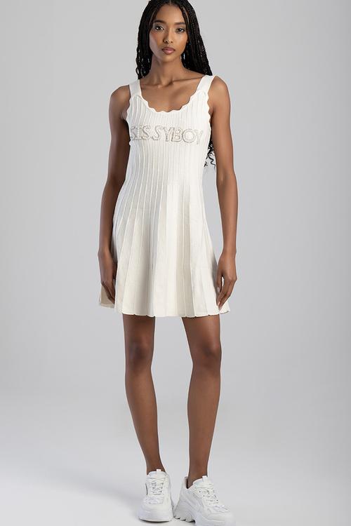 As You Wish: Knitwear Mini Dress With A Flare Hem And Scallop Edge Detail - Cream