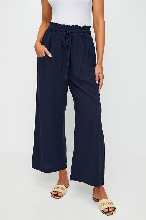 Drawcord Elasticated Ankle Length Pant - Navy
