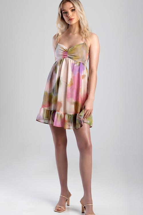 Baby Doll: Mini Dress With Ruching And A Shaped Hem - Green