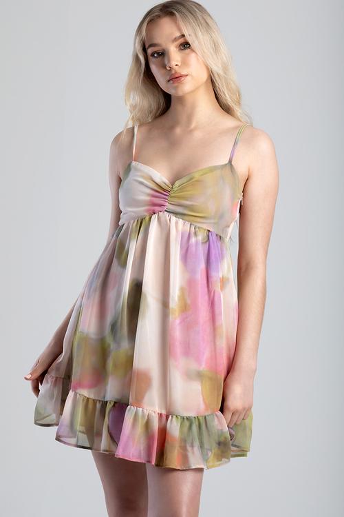 Baby Doll: Mini Dress With Ruching And A Shaped Hem - Green
