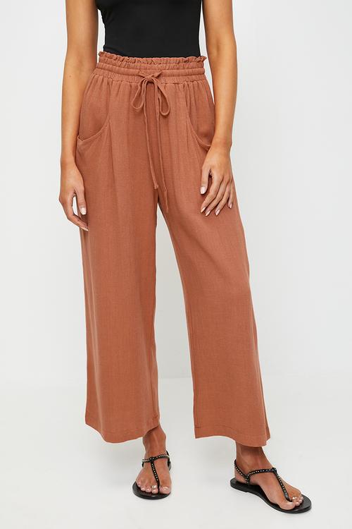Drawcord Elasticated Ankle Length Pant - Rust