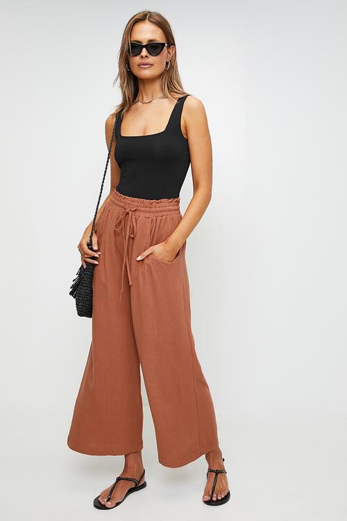 Drawcord Elasticated Ankle Length Pant - Rust