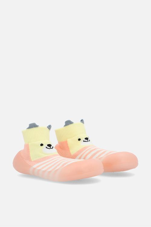 Striped sock boots - pinkish orange/light yellow