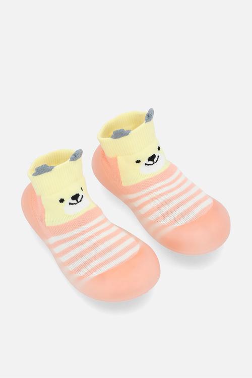 Striped sock boots - pinkish orange/light yellow