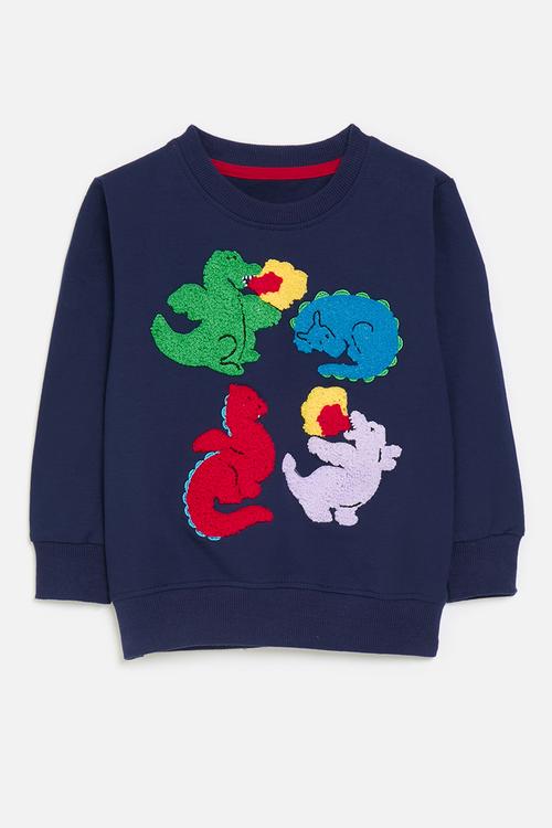 Towelling detail sweat top - navy blue/dinos