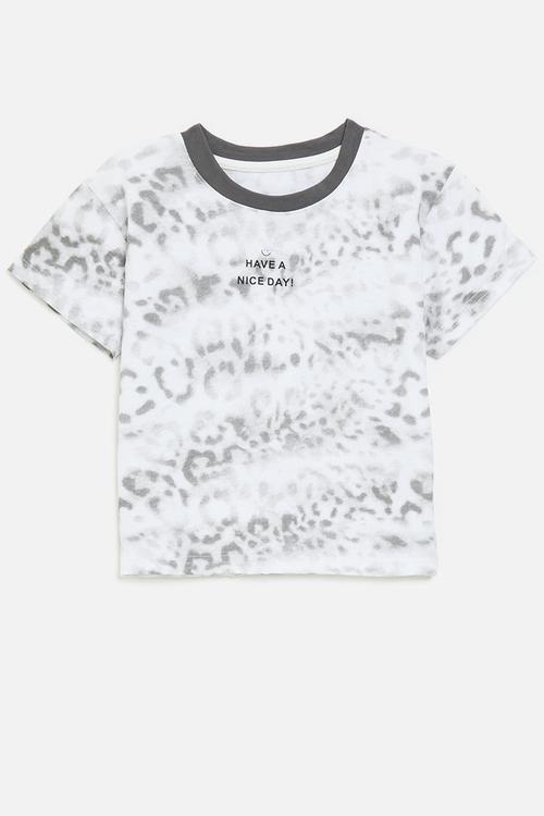 Animal print slogan tee - white/grey