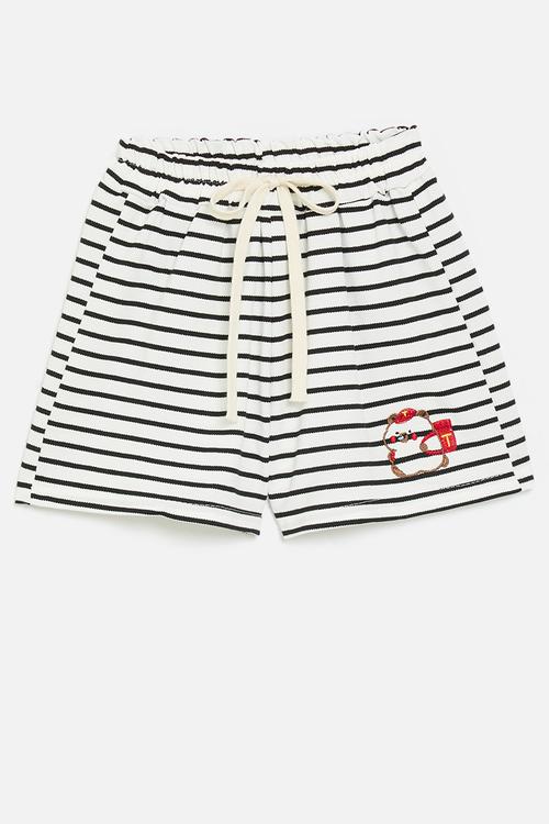 Stripes shorts with embroidered bear - white/black
