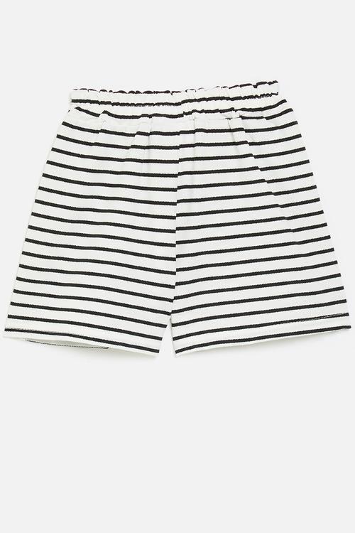 Stripes shorts with embroidered bear - white/black