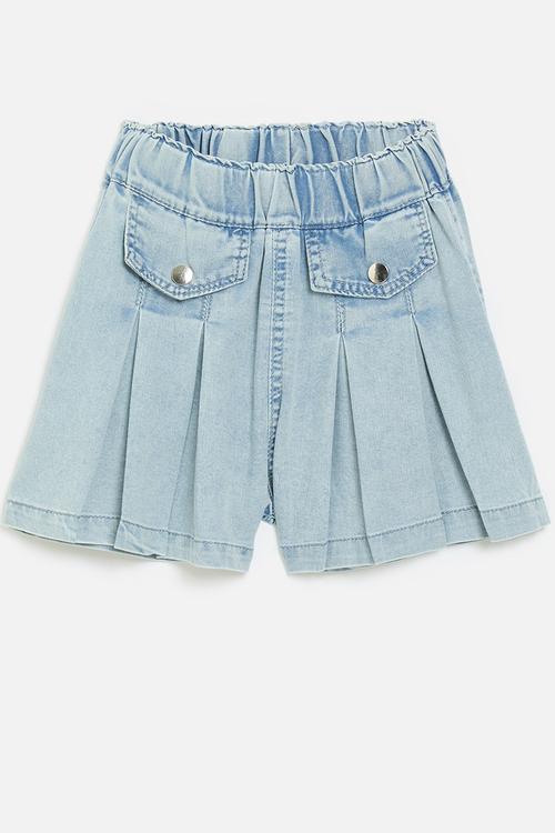 Flared denim shorts with inverted pleats - blue
