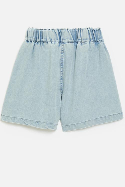Flared denim shorts with inverted pleats - blue