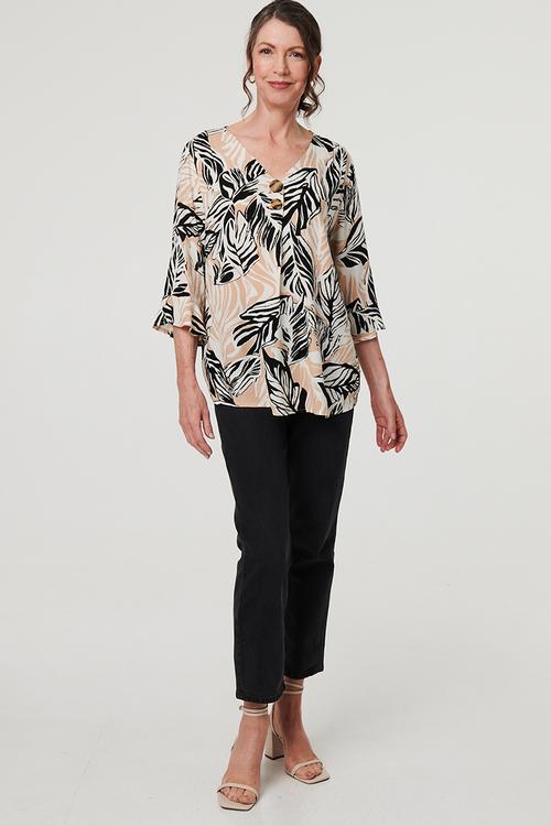 Two Buttons Easy Earing Blouse - Multi Beige