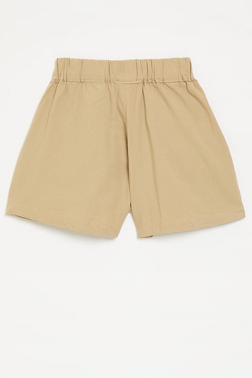 Gathered shorts with curved pockets - beige