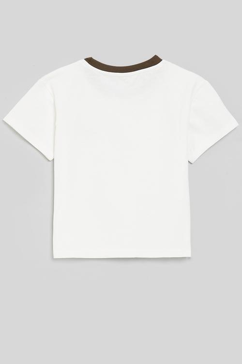 Crew neck tee with placement print - white/dark brown/elephant