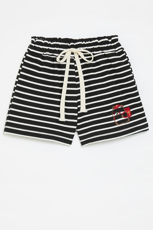 Striped shorts with embroidered bear - black/white