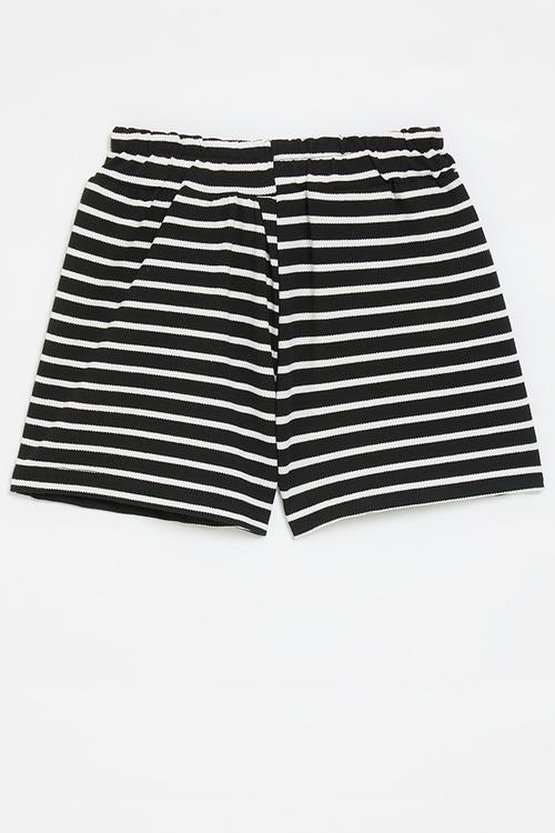 Striped shorts with embroidered bear - black/white