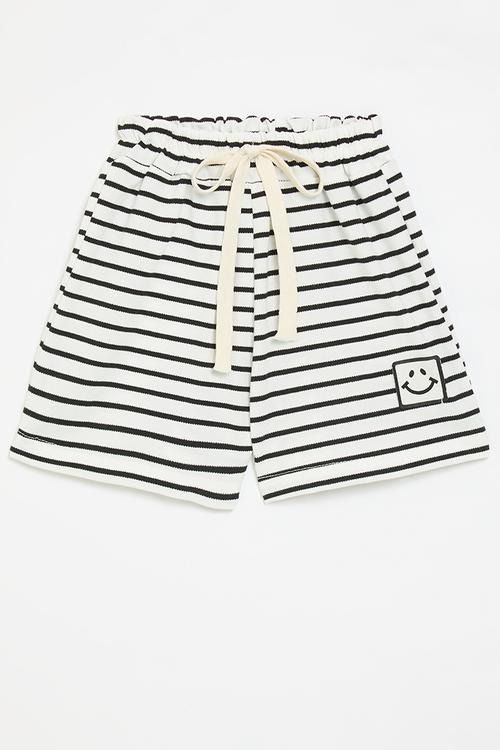 Shorts with applique smiley box - white/black stripes
