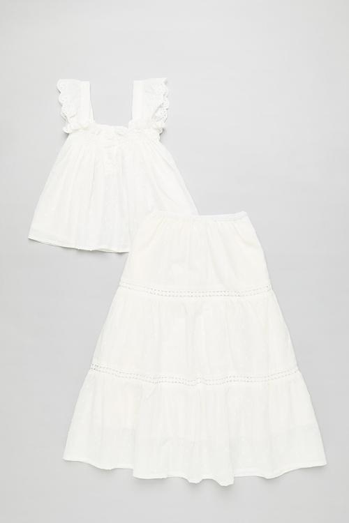 Buttoned strap top with tiered skirt - white