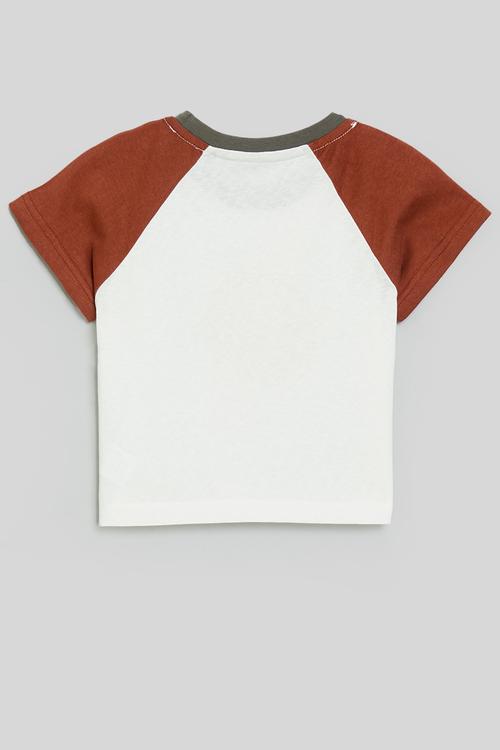 Raglan sleeve tee with placement print - burnt orange/white/happy lion