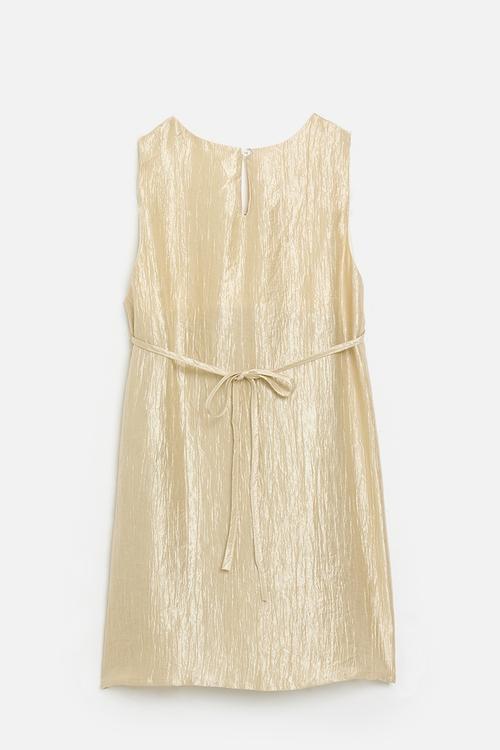 Metallic shift dress with asymmetric twist knot - gold