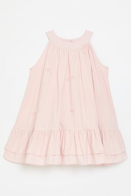 Cutaway dress with mini bows & layered frill hem - pink