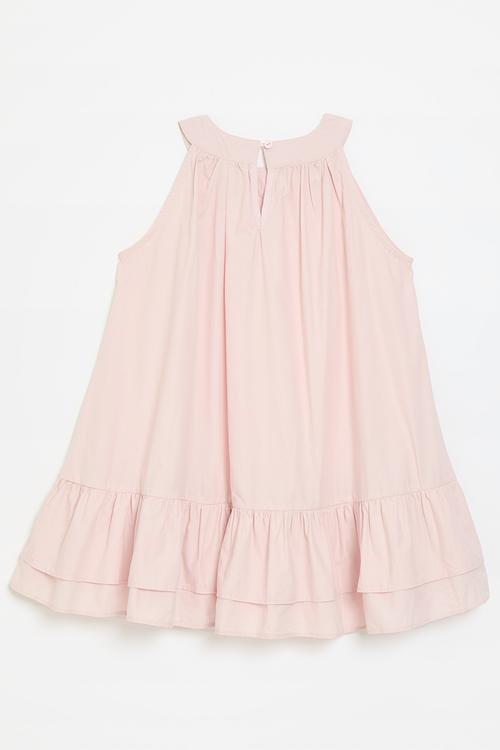 Cutaway dress with mini bows & layered frill hem - pink